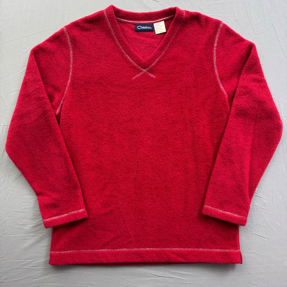 Catalina Women's Flash Red Metallic V-Neck Boucle Knit Sweater Size M CA812508